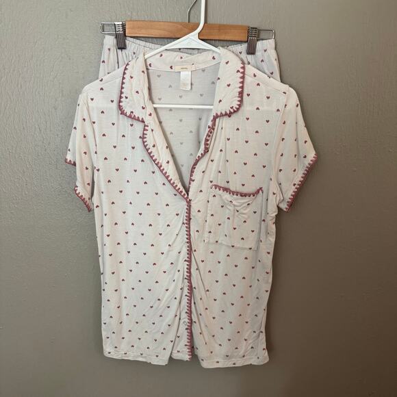 EBERYJEY White Short Sleeve PJ Set with Hearts Size Small casual - Picture 1 of 7